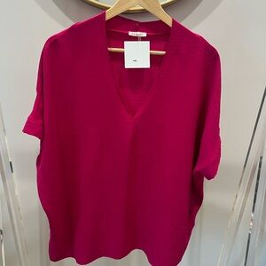 JODIFL Deep Pink V-Neck Blouse